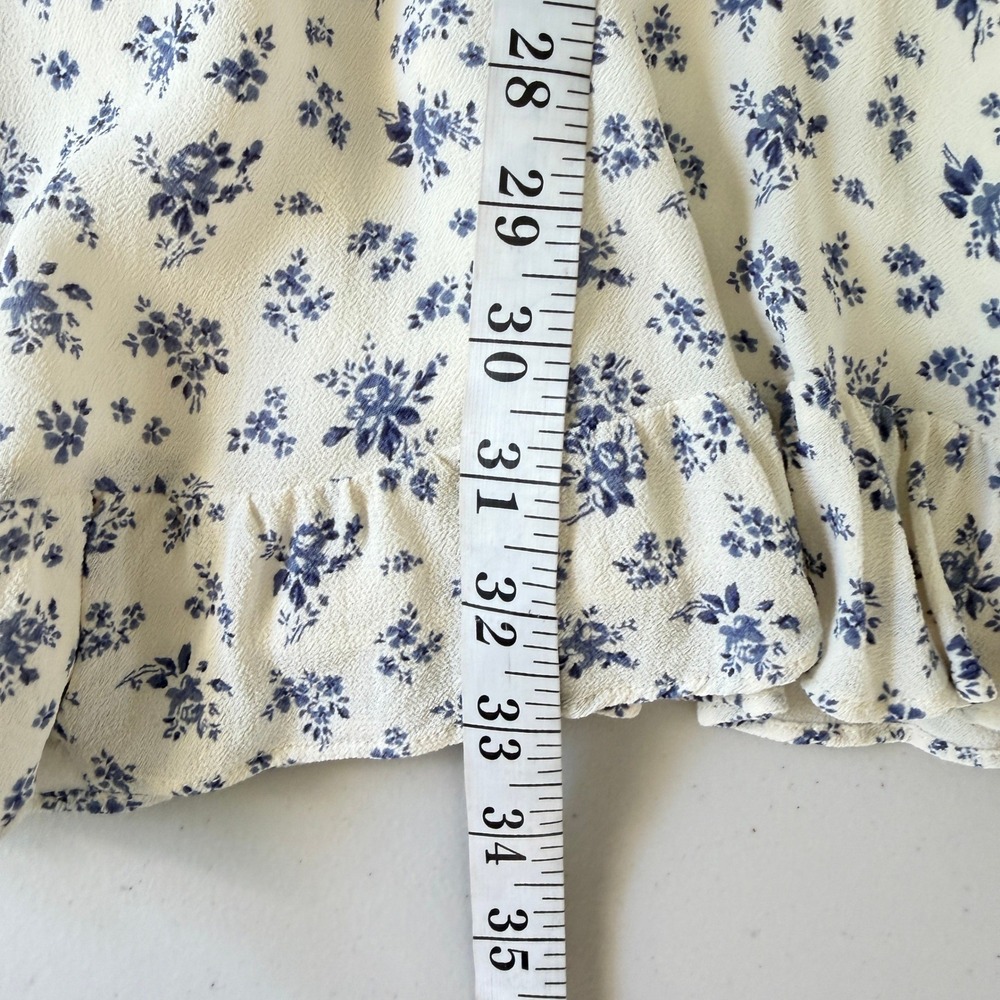 NWOT Reformation Paris Mini Dress White Blue Floral Ruffle Cottagecore 12‎ L - Picture 9 of 10